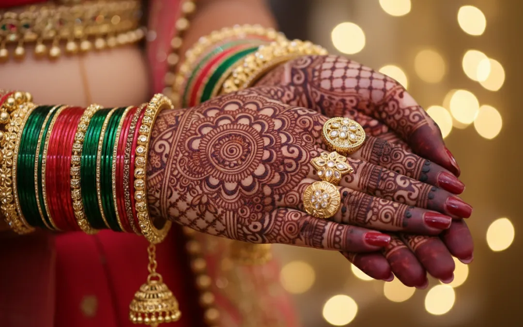 Ultra-detailed traditional bridal Mehndi design with dark organic henna stain, created by Krishna Mehandi Art, the best Mehandi Artist in Sector 15, Panchkula offering Free Home Service.