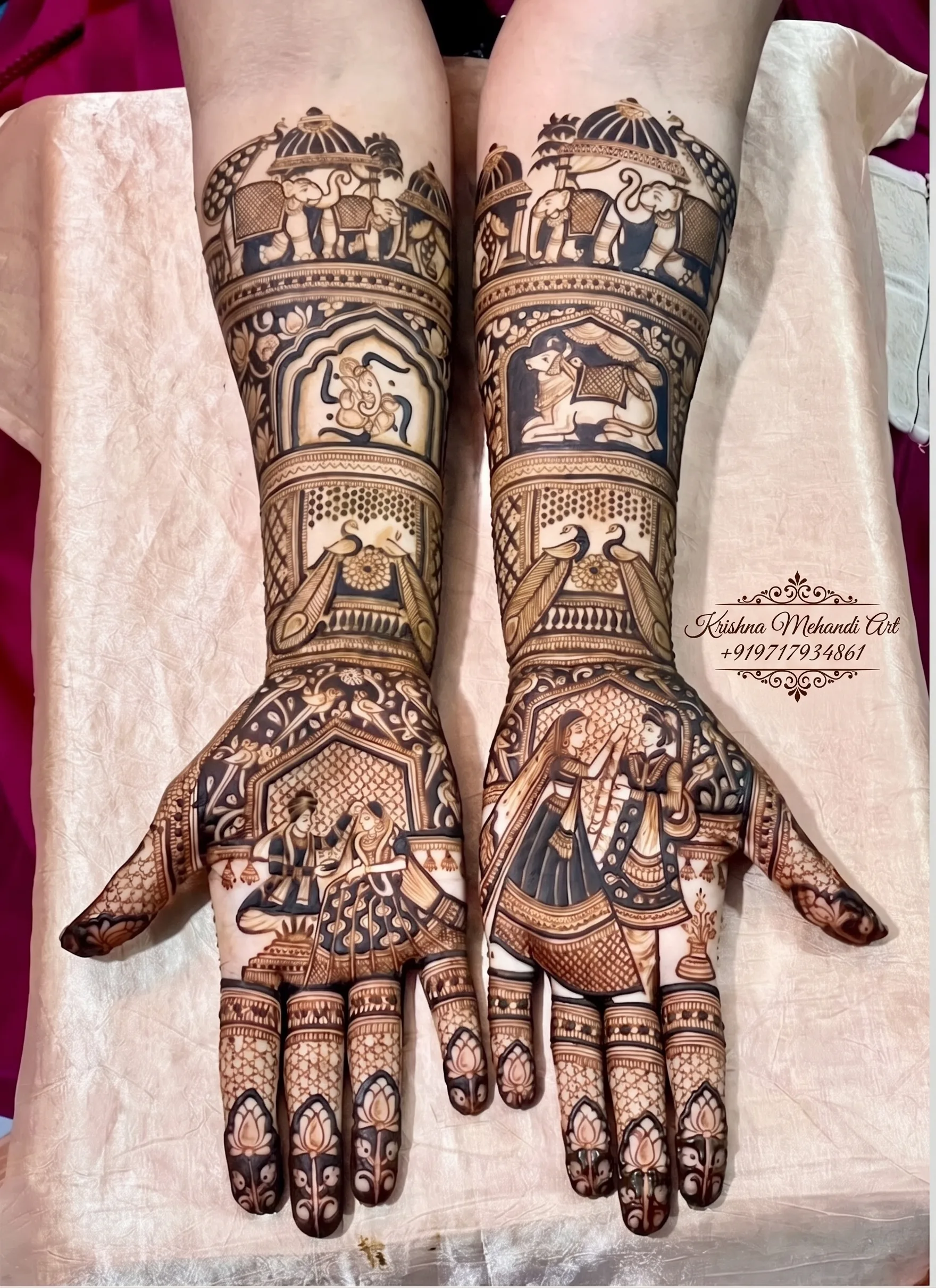 Best Bridal Mehndi artist in Chandigarh applying intricate design on bride's hands